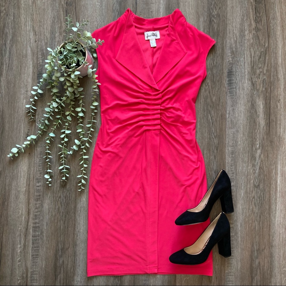 Joseph Ribkoff Dress Strawberry V Neck Ruched Label